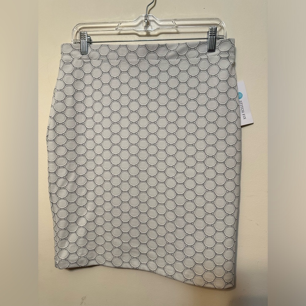 Leota NWT Stitch Fix NWT Ivory Black‎ Dot Luxe Jacquard Pencil Skirt Size PM